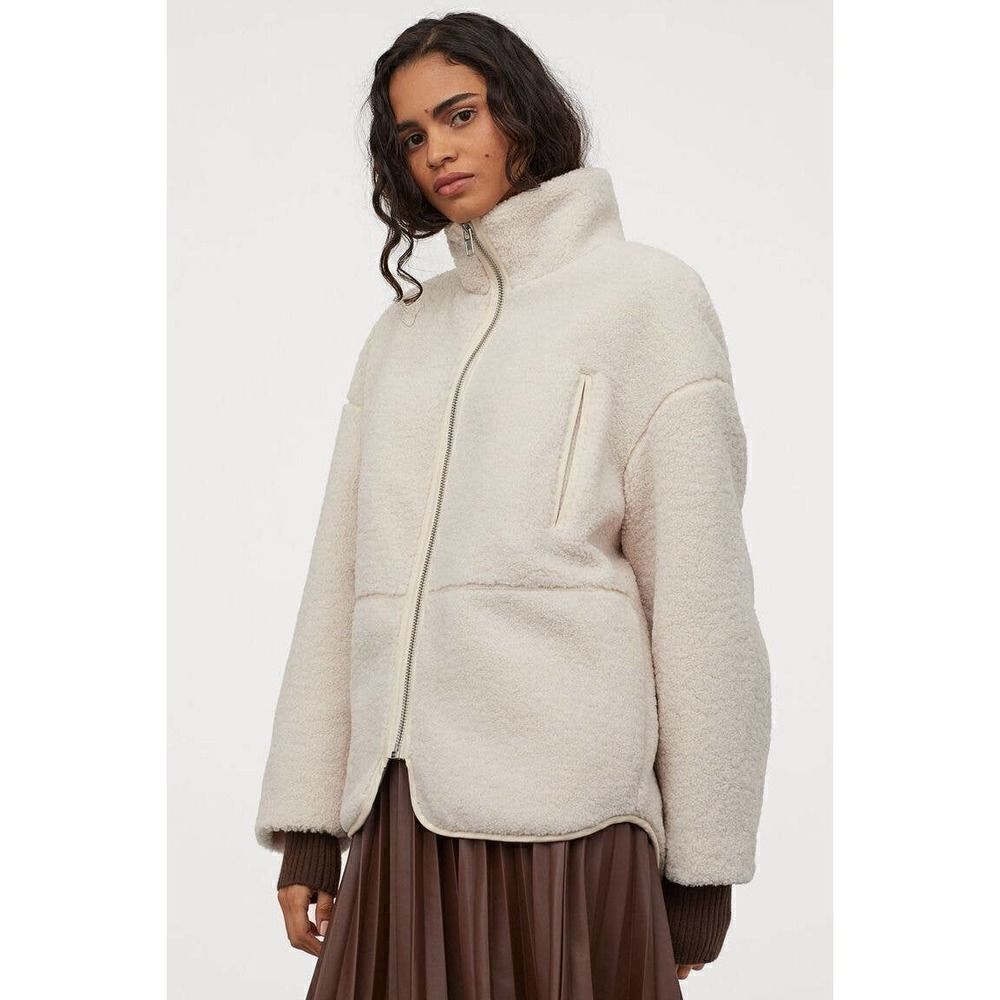 Faux shearling fleece jacket with high collar